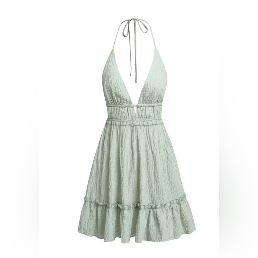 Green Halter Backless Swimsuit Cover-Up Dress